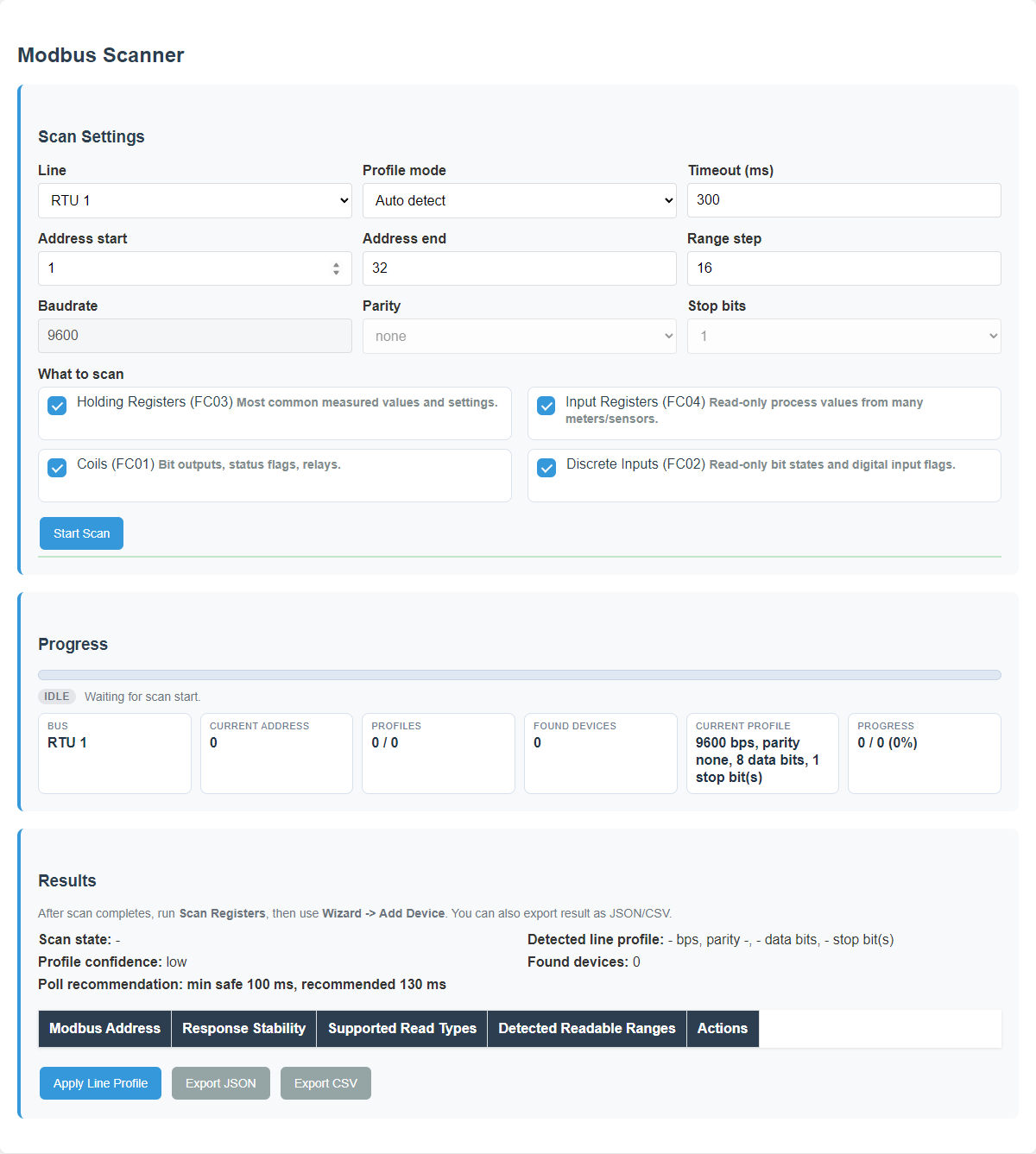 Scanner page in the English interface.