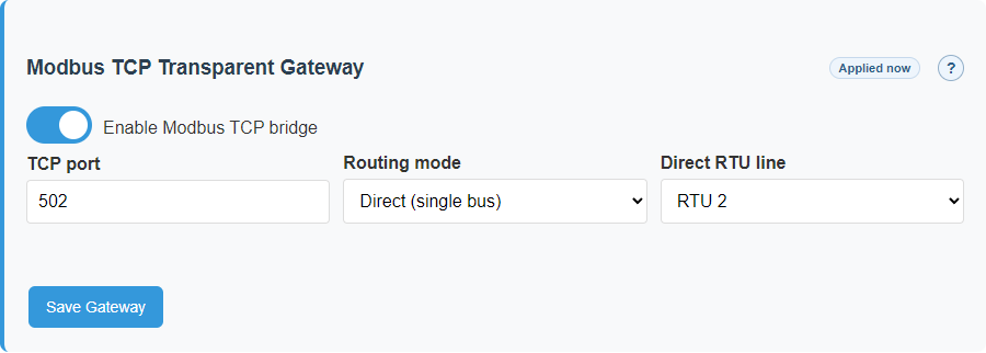 Direct gateway mode on the English interface.