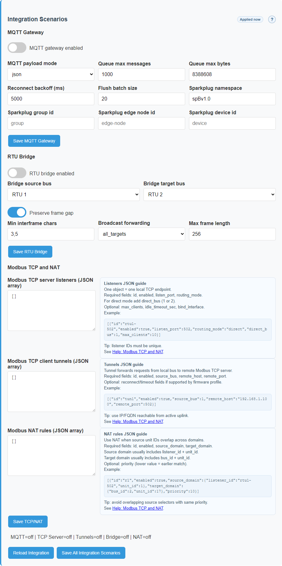 Runtime state section on the English interface.
