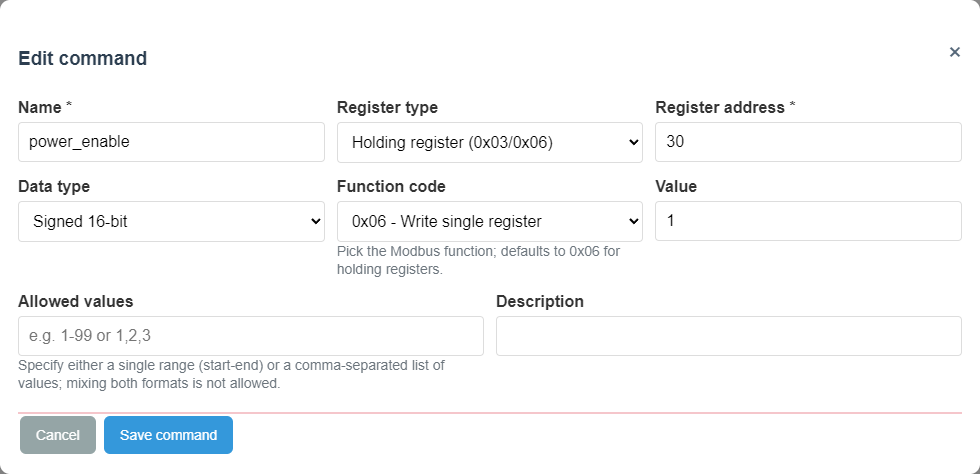 Setup command editor on the English interface.