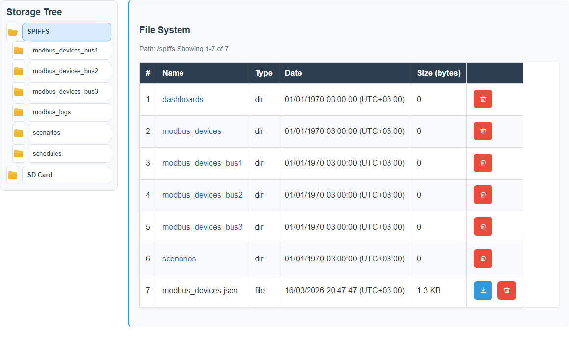 Storage file browser on the English interface.